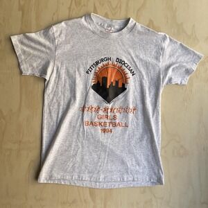 Vintage 90s 1994 Pittsburgh Diocesan Girls Basketball Shirt Mens Large Gray Tee